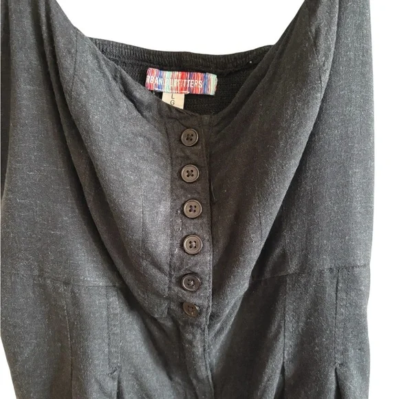 Urban Outfitters Linen Blend Black Fitted Buttoned Romper Shorts Strappy Large - Picture 2 of 11